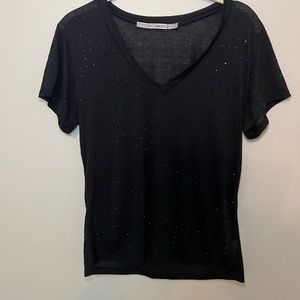 Gibson rhinestone v neck shirt black SZ L